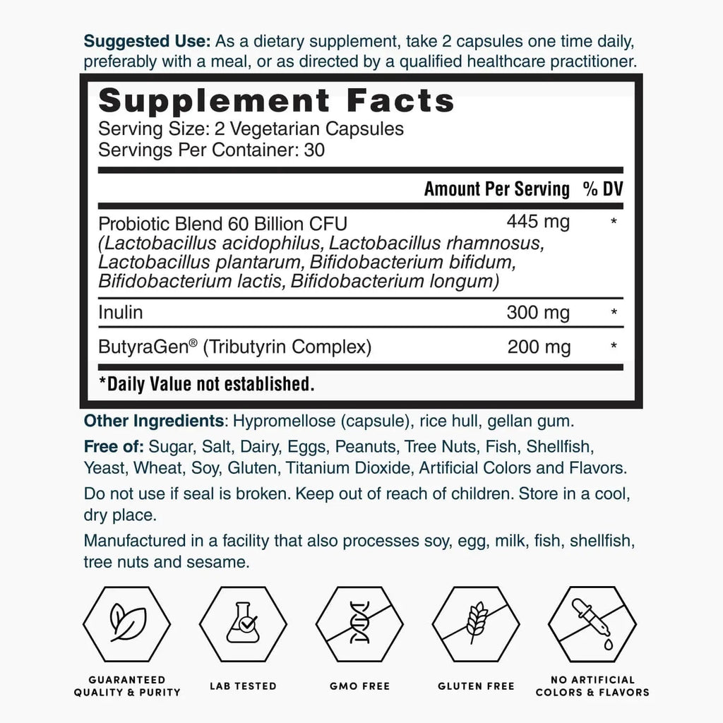 Nature's Lab Gold ProTotal - 60 Billion CFU Probiotic, Prebiotic, Postbiotic, Synbiotic - with Butyragen (Direct Butyrate Generator) 60 Ct Nature's LabBuy Supplements Australia