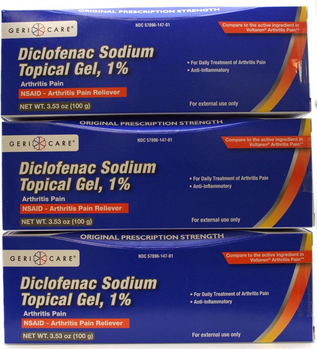 GeriCare Topical Arthritis Pain Relief Gel Diclofenac Sodium 1% (NSAID) Hand Wrist Elbow Foot Ankle Knee Extra-Strength Pain Reliever- Anti-inflammatory Arthritis Pain Treatment, 3.53oz (3 Pack) GeriCareBuy Supplements Australia
