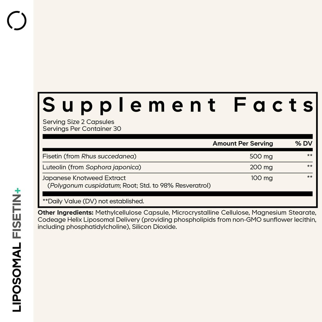 Codeage Liposomal Fisetin Supplement - Fisetin 500 mg - Resveratrol from Japanese Knotweed Extract Polyphenol, Luteolin Sophora Japonica Flavonoid, Liposomal Delivery - Vegan, Non-GMO - 60 Capsules CodeageBuy Supplements Australia