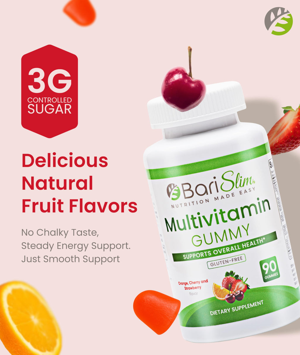 BariSlim Bariatric Chewable Multivitamin Gummies - Specially Formulated Gummy Vitamin for Patients After Weight Loss Surgery - Easy to Digest & Great Tasting Fruit Flavors | 90 Fruit Chews BariSlim buy supplements Au