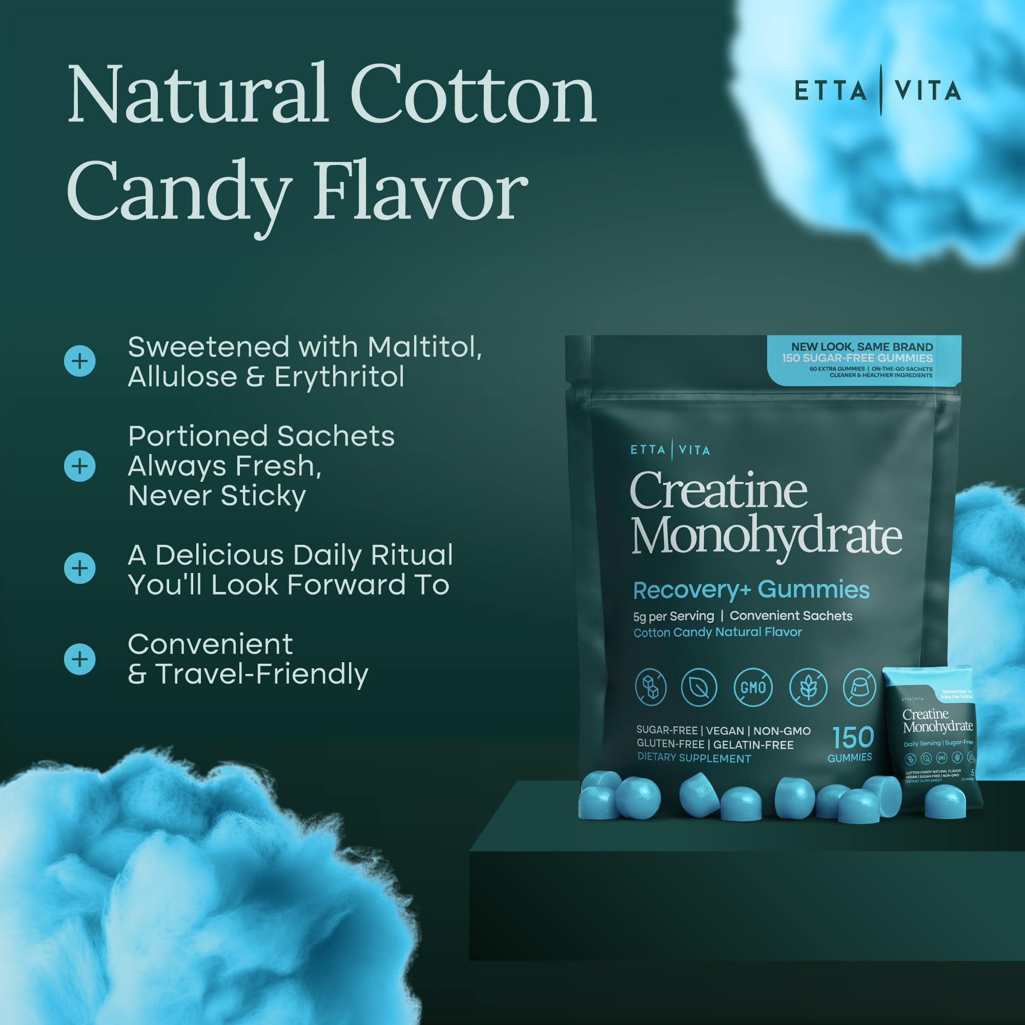 Sugar-Free Creatine Monohydrate Gummies (5g Per Packet) - Potent Creatine Gummies for Men & Women, Supplement for Muscle Support, Cognitive Function - Non-GMO, Gluten-Free, Mucuna Pruriens Etta VitaBuy Supplements Australia