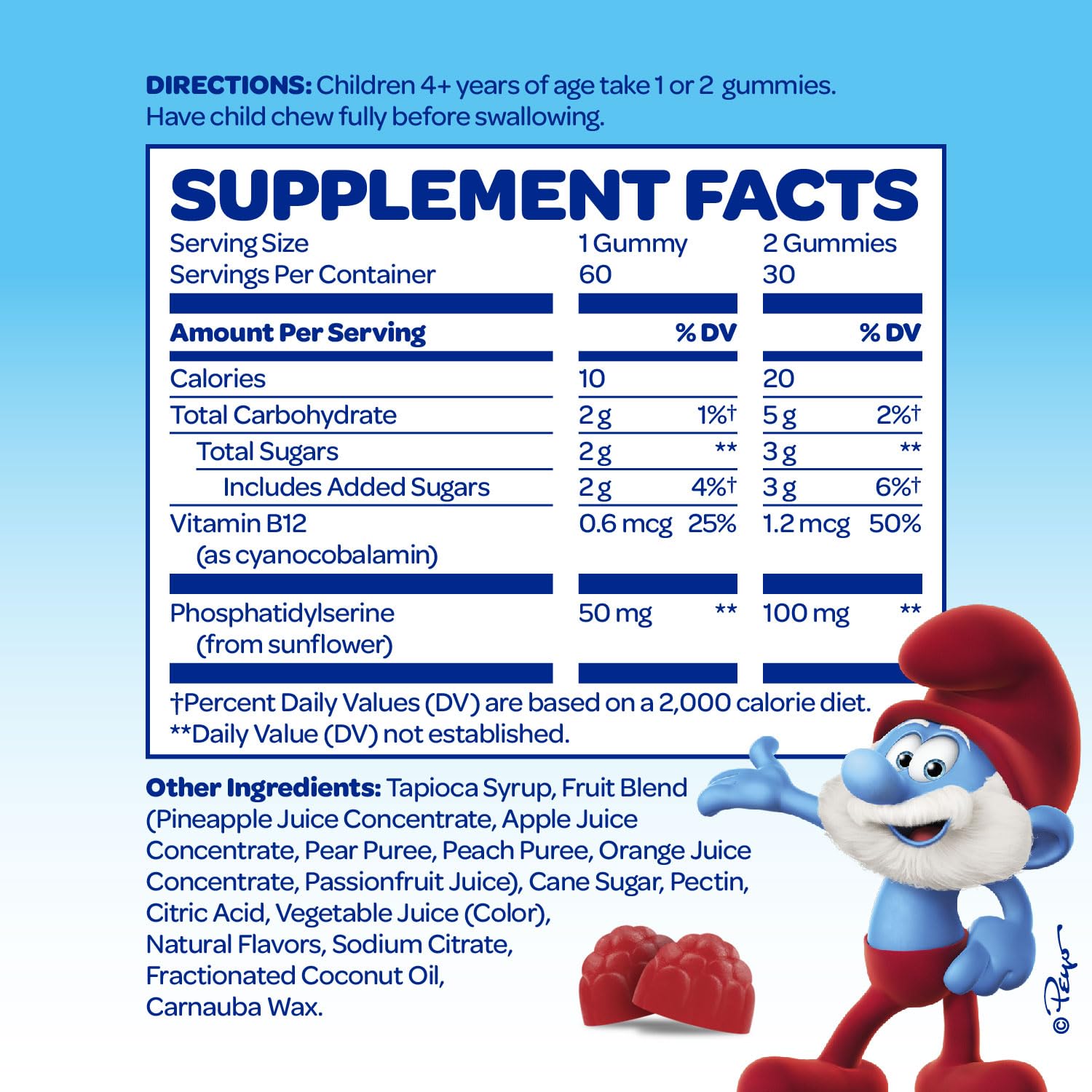The Smurfs Nootropic Gummies for Kids with Vitamin B12 & L-Theanine | Laser Focus Gummy for Focus and Memory Supplements | Made with Real Fruit in a Smurf Berry | Doctor Developed | 60 Vegan Gummies VITABURSTBuy Supplements Australia