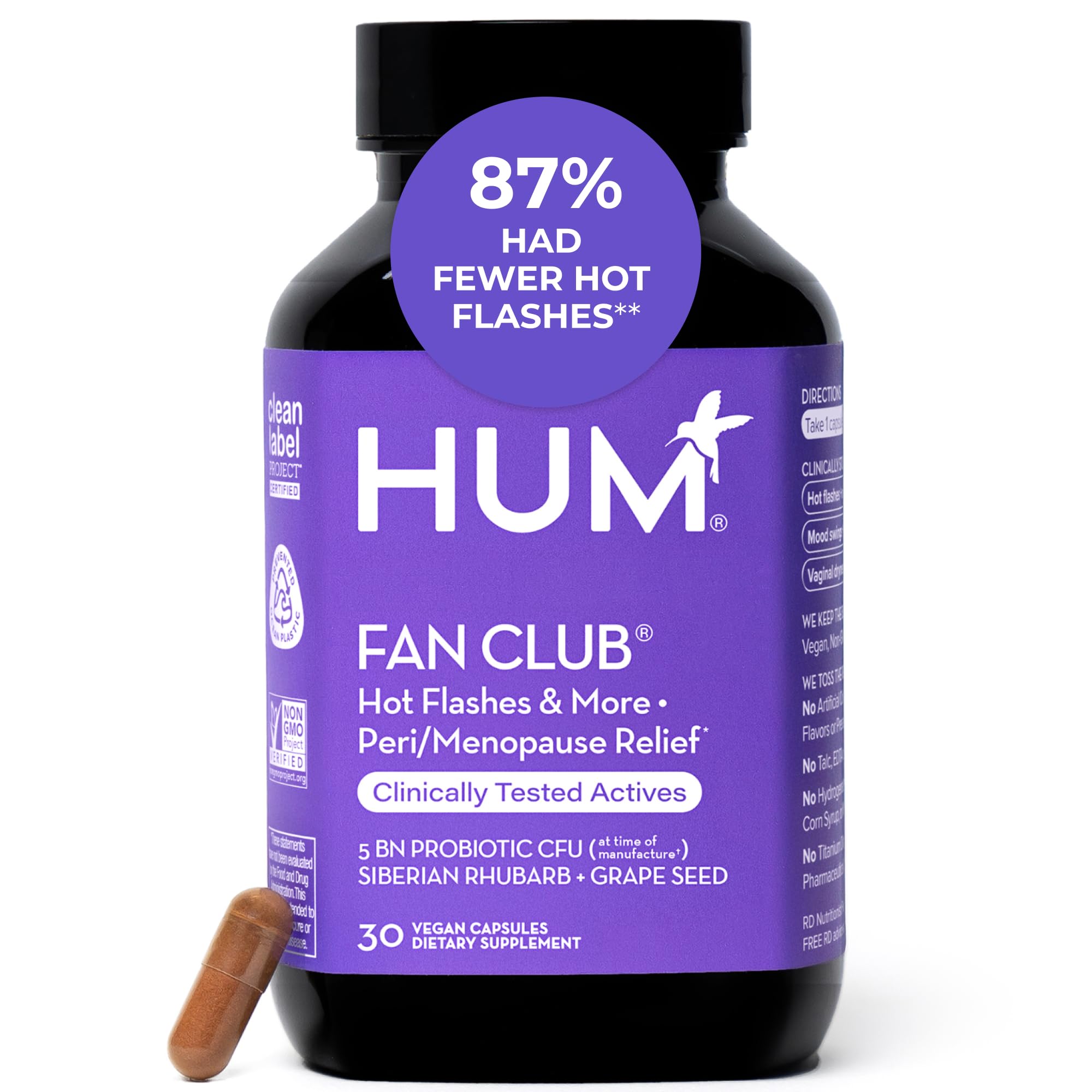 HUM Fan Club Menopause Probiotic Supplement, Estrogen Free Menopause Supplements for Women, Non Hormonal, Supports Energy & Hot Flashes, Grape Seed Extract & Siberian Rhubarb, 30 Vegan Capsules HUMBuy Supplements Australia