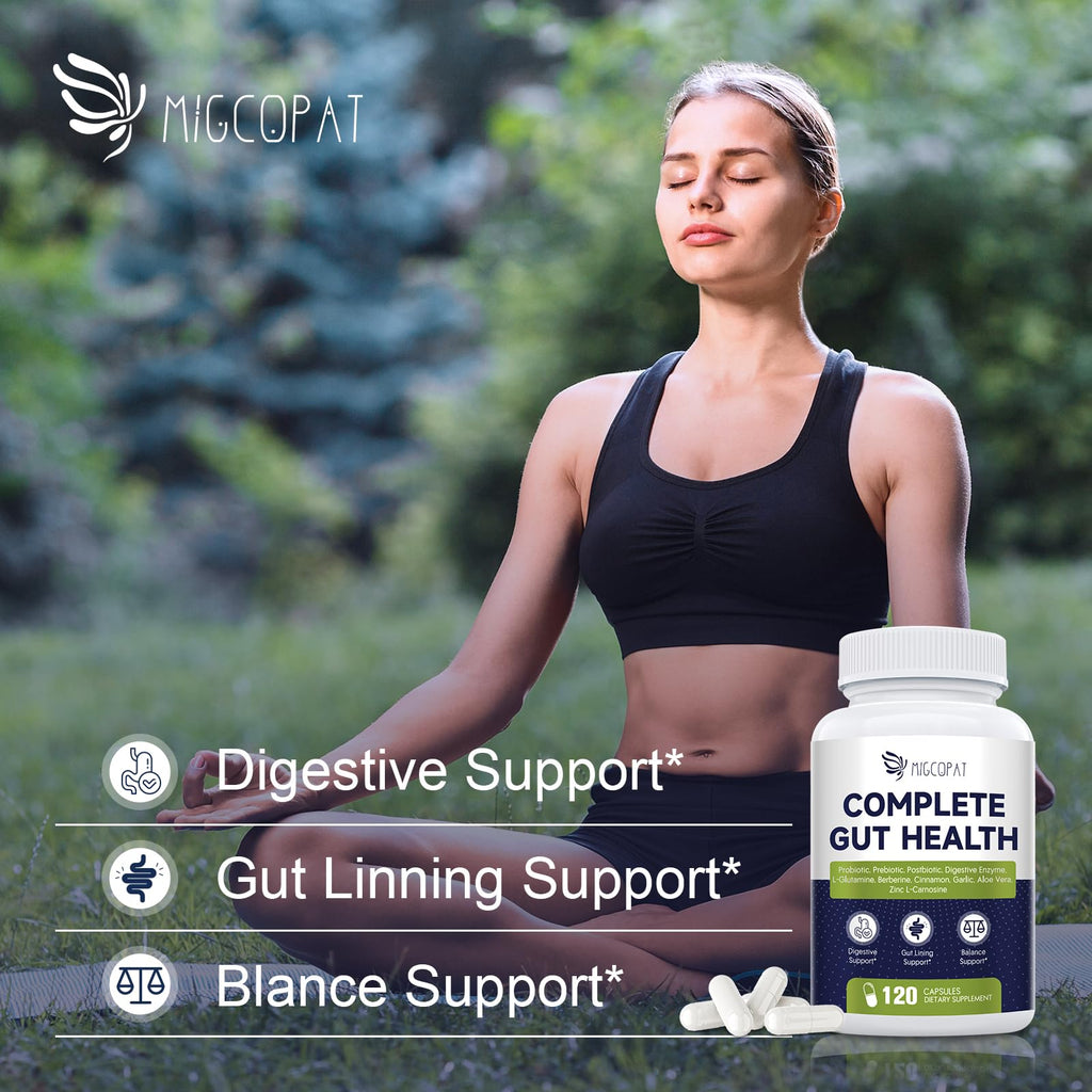 Migcopat Probiotics for Digestive Health, 80 Billion CFU Probiotics, Prebiotics, Postbiotics & Digestive Enzymes, Gut Health Capsules with Berberine, Cinnamon,