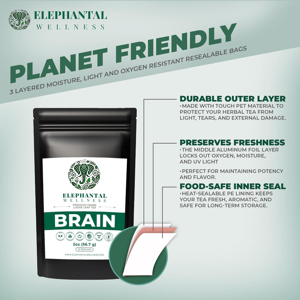 Elephantal Wellness Premium Brain Herbal Tea | Nootropic Focus & Mental Clarity with Ginkgo, Bacopa, Gotu Kola & Rosemary | Non-GMO, Caffeine-Free Coffee Alternative, Handmade Loose Leaf Blend, 2oz Loose Leaf, 20 Servings Elephantal WellnessBuy Supplements Australia