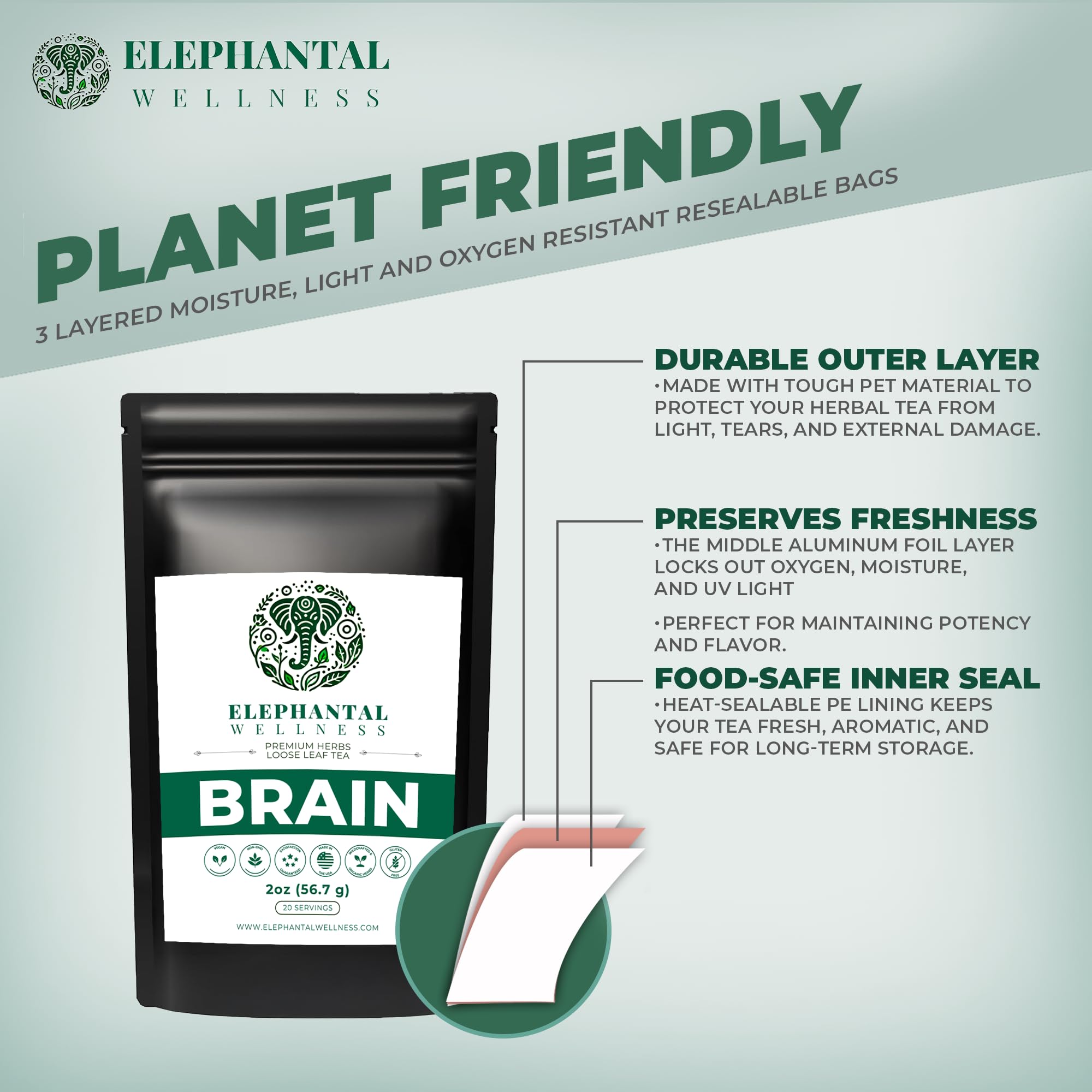 Elephantal Wellness Premium Brain Herbal Tea | Nootropic Focus & Mental Clarity with Ginkgo, Bacopa, Gotu Kola & Rosemary | Non-GMO, Caffeine-Free Coffee Alternative, Handmade Loose Leaf Blend, 2oz Loose Leaf, 20 Servings Elephantal WellnessBuy Supplements Australia