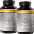 Two bottles of Primal NAD+ supplement by Primalharvest on a white background