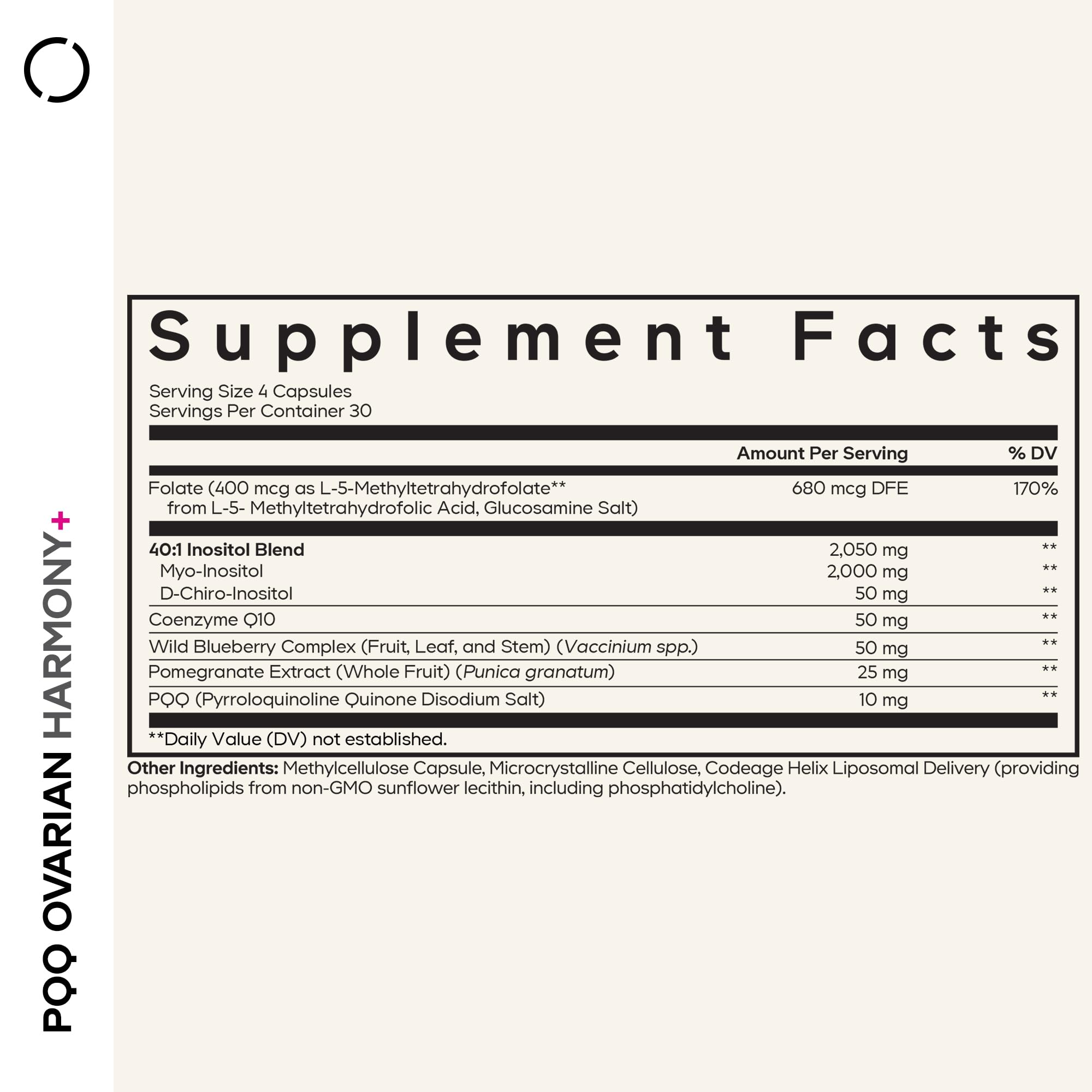 Codeage PQQ Ovarian Harmony+ Supplement - PQQ (Pyrroloquinoline Quinone), Myo-Inositol & D-Chiro-Inositol 40:1 Blend, Folate 5-MTHF, CoQ10, Wild Blueberry - Liposomal Delivery - Non-GMO - 120 Capsules CodeageBuy Supplements Australia