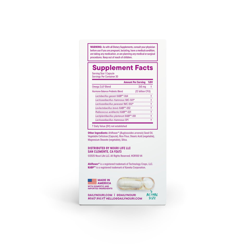 Daily Nouri Hormone Balance Probiotics for Women | Hormonal Balance Support | Vaginal pH + Gut Health | 7 Clinically Studied Strains + Omega | 30-Day Supply Daily NouriBuy Supplements Australia