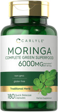 Carlyle Moringa Oleifera Supplement | 180 Capsules | Complete Green Superfood for Women and Men | Non-GMO and Gluten Free