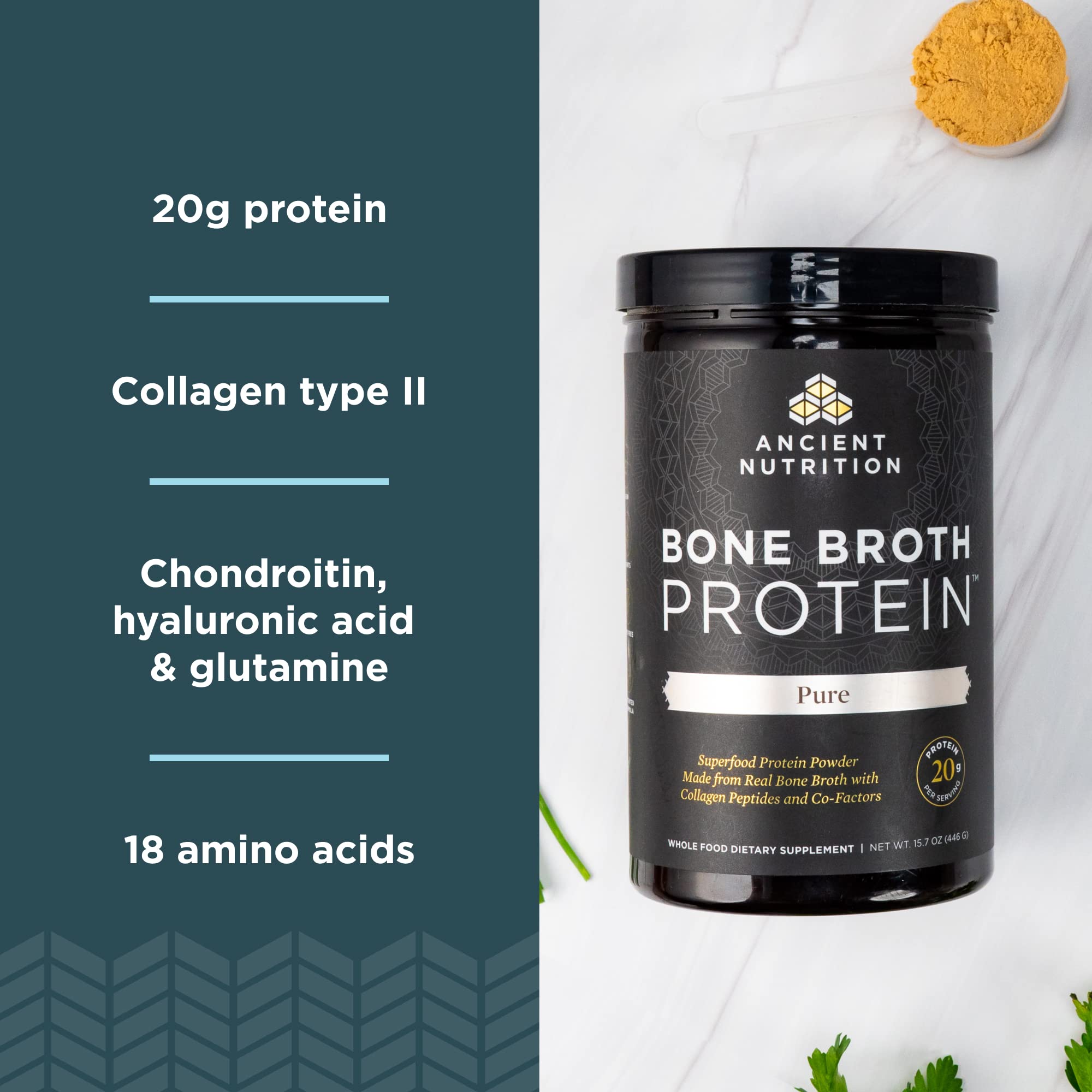 Ancient Nutrition Bone Broth Protein Powder, Pure Flavor, 20 Servings Size Ancient NutritionBuy Supplements Australia