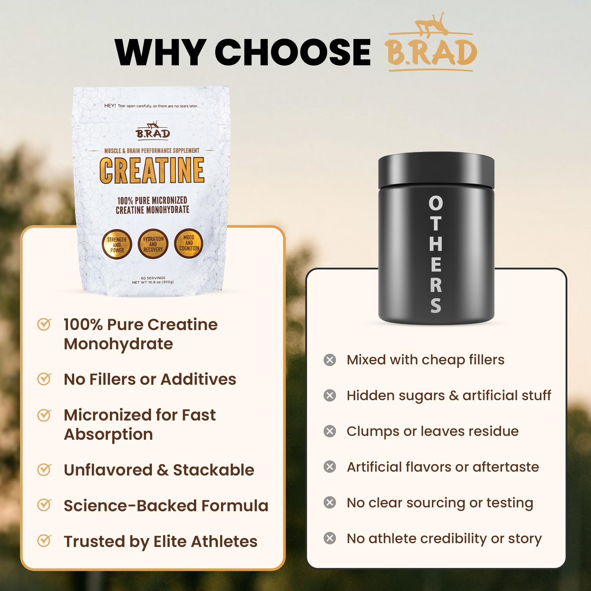 B.rad 100% Pure Micronized Creatine Monohydrate Powder | Natural, No Additives | Boosts Muscle Strength, Recovery & Performance | Supports Brain Health | 300g, 60 Servings B.radBuy Supplements Australia