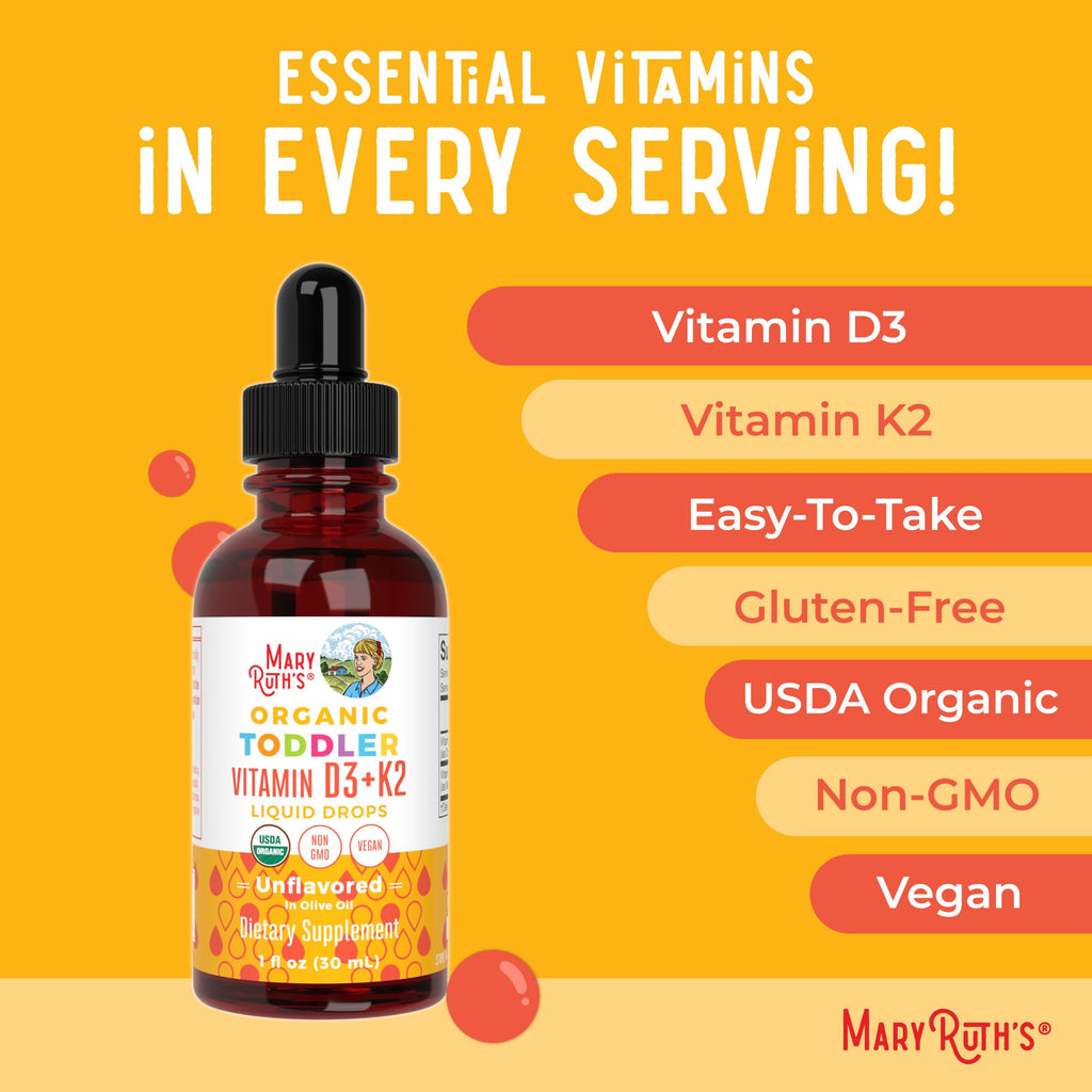 MaryRuth Organics Vitamin D3 | Vitamin K2 | Vitamin D3 K2 Drops | K2 D3 Vitamin Liquid Supplement for Toddlers | Kids Supplement for Calcium Absorption Strong Bones | Vegan | Gluten Free | 1 Fl Oz MARYRUTH'SBuy Supplements Australia