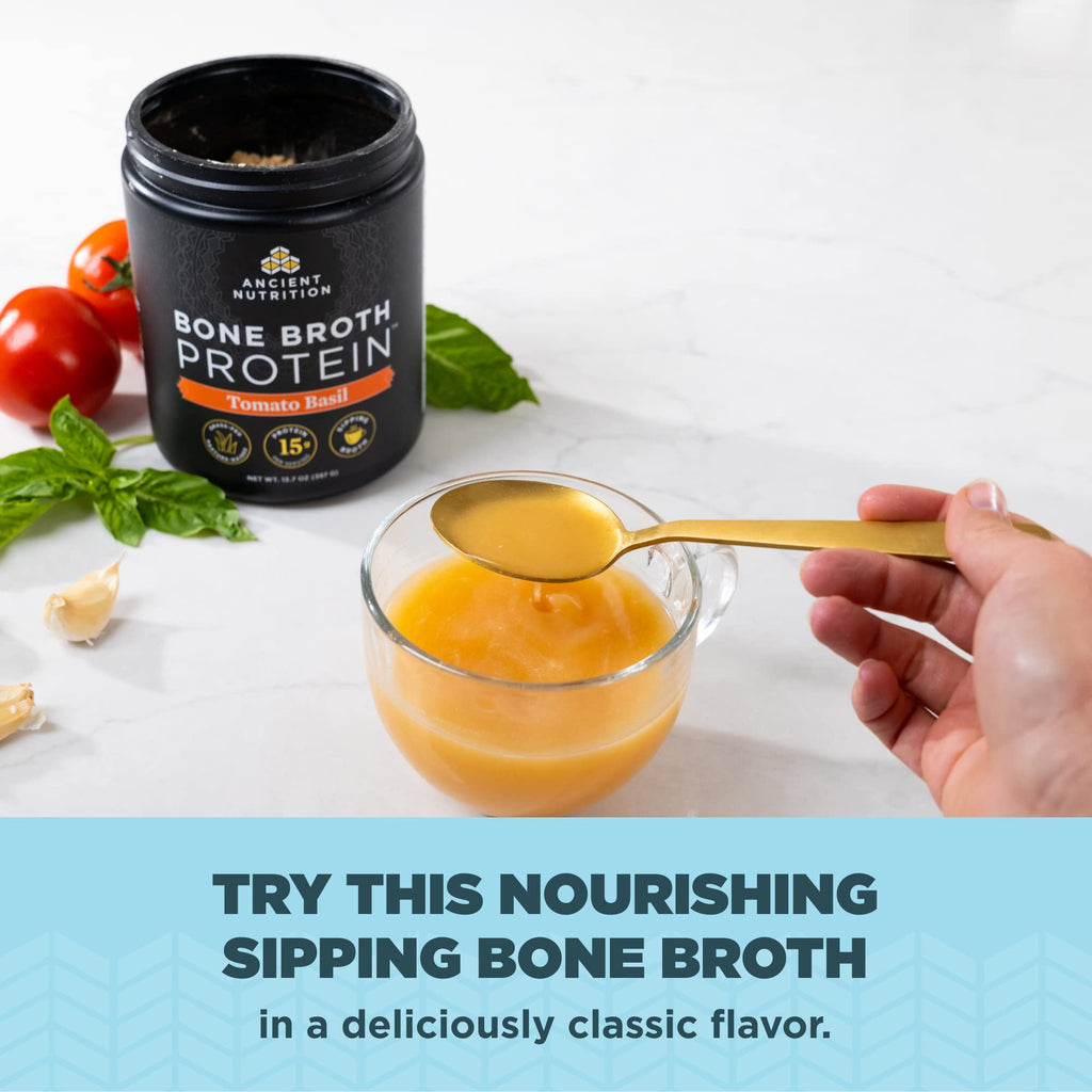 Ancient Nutrition Bone Broth Protein Powder, Tomato Basil, Grass-Fed Chicken and Beef Ancient NutritionBuy Supplements Australia