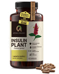 Supplement bottle labeled 'Insulin Plant' by Afiyah Organic on a white background