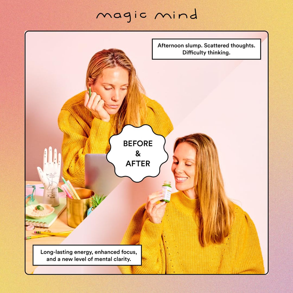 Magic Mind Energy And Focus Drink Shots - Stress Relieving, No Jitters, Ashwagandha, Vitamin B12, Vitamin C, Matcha Green Tea, Functional Mushrooms - 2 FL Oz (15 Pack) Magic MindBuy Supplements Australia