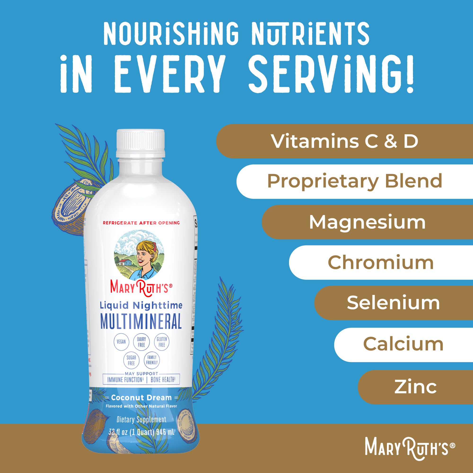 MaryRuth Organics Liquid Nighttime Multimineral | No Melatonin | Bedtime Routine | Magnesium Citrate | Calcium | Zinc | Vitamin D3| Available in 4 Flavors - Vegan | Sugar Free | Gluten Free | 32 Oz MARYRUTH'SBuy Supplements Australia