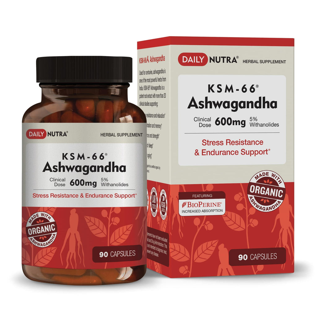 DailyNutra KSM-66 Ashwagandha 600mg Organic Root Extract - High Potency Supplement with 5% Withanolides | Relieves Tiredness, Supports Relaxation, Focus, Energy, & Muscle Growth (90 Capsules) DailyNutraBuy Supplements Australia