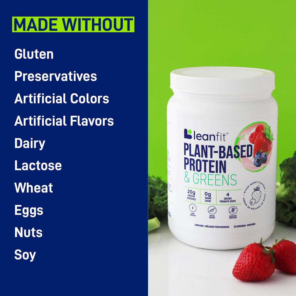 LeanFit Plant-Based Protein & Greens, Natural Berry, 20g Protein, 19 Servings, 1.25 Pound LeanFitBuy Supplements Australia