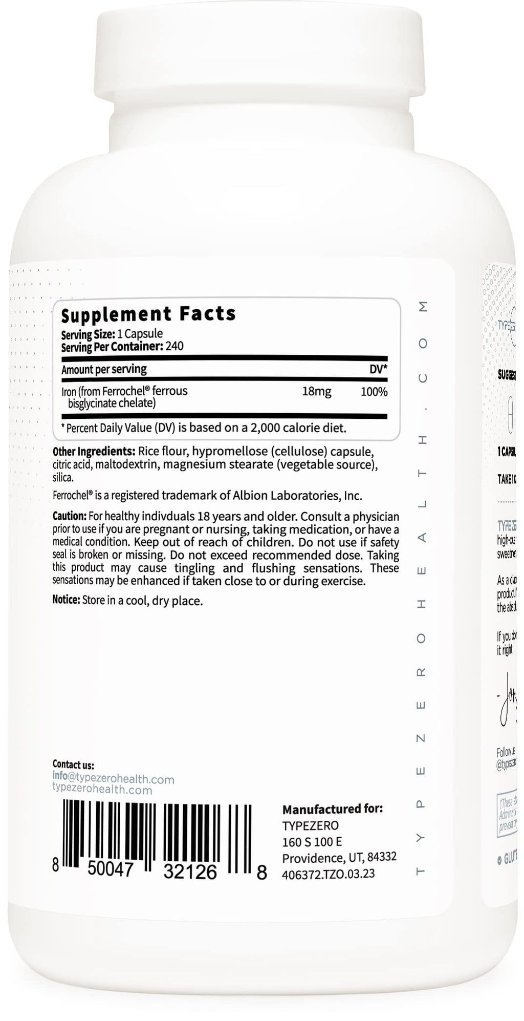 Type Zero Iron Chelate Capsules (18 MG, 240 CAPS) from Ferrochel Ferrous Bisglycinate Chelate - Non-GMO and Gluten Free Type ZeroBuy Supplements Australia