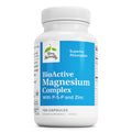 Supplement bottle labeled 'BioActive Magnesium Complex' with blue and white design on a white background
