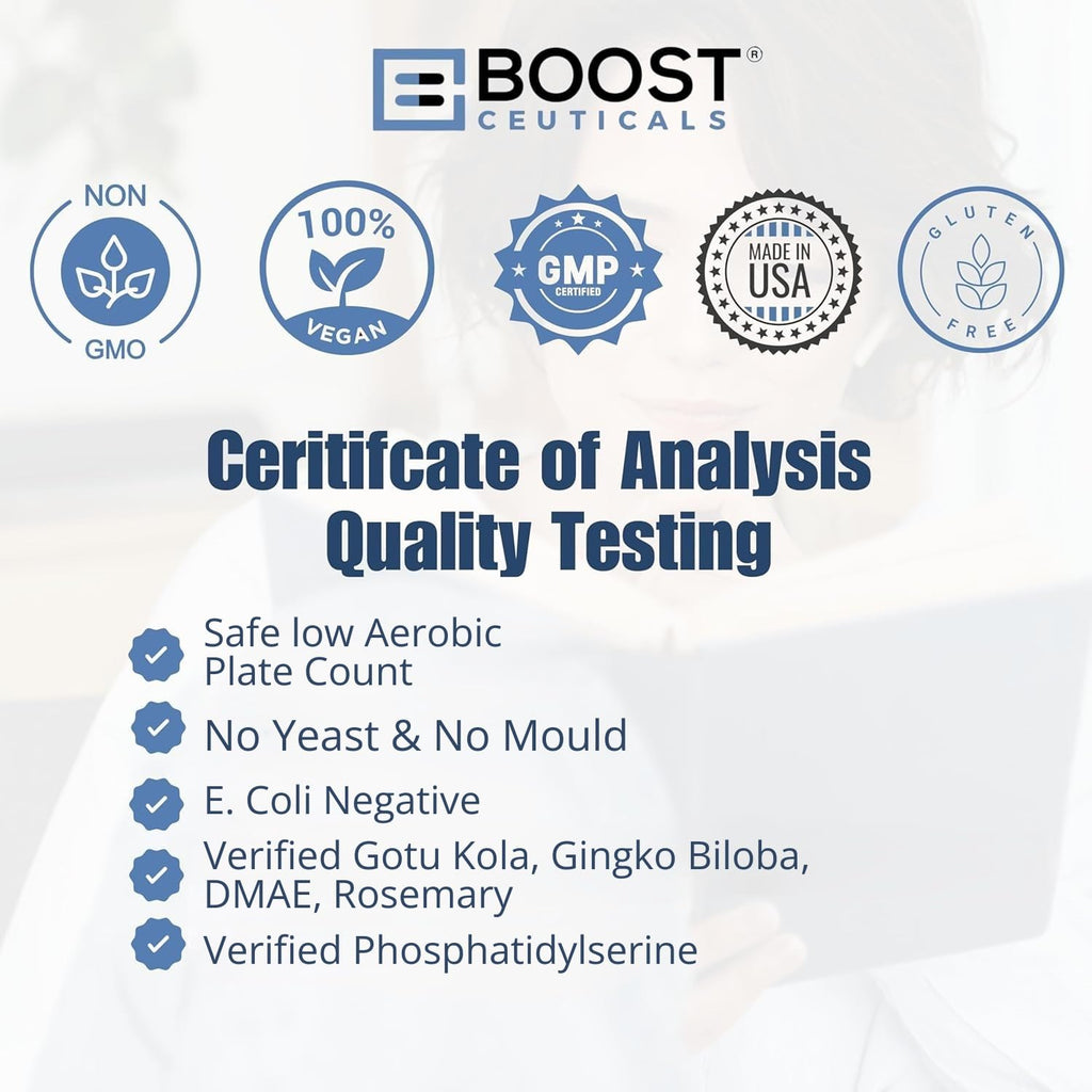 BoostCeuticals Phosphatidylserine 100mg with Ginkgo DMAE Gotu Kola - Memory, Stress & Cortisol Support, Cognitive Focus, Sleep Health, Brain Function Supplement, 90 Capsules BoostCeuticalsBuy Supplements Australia