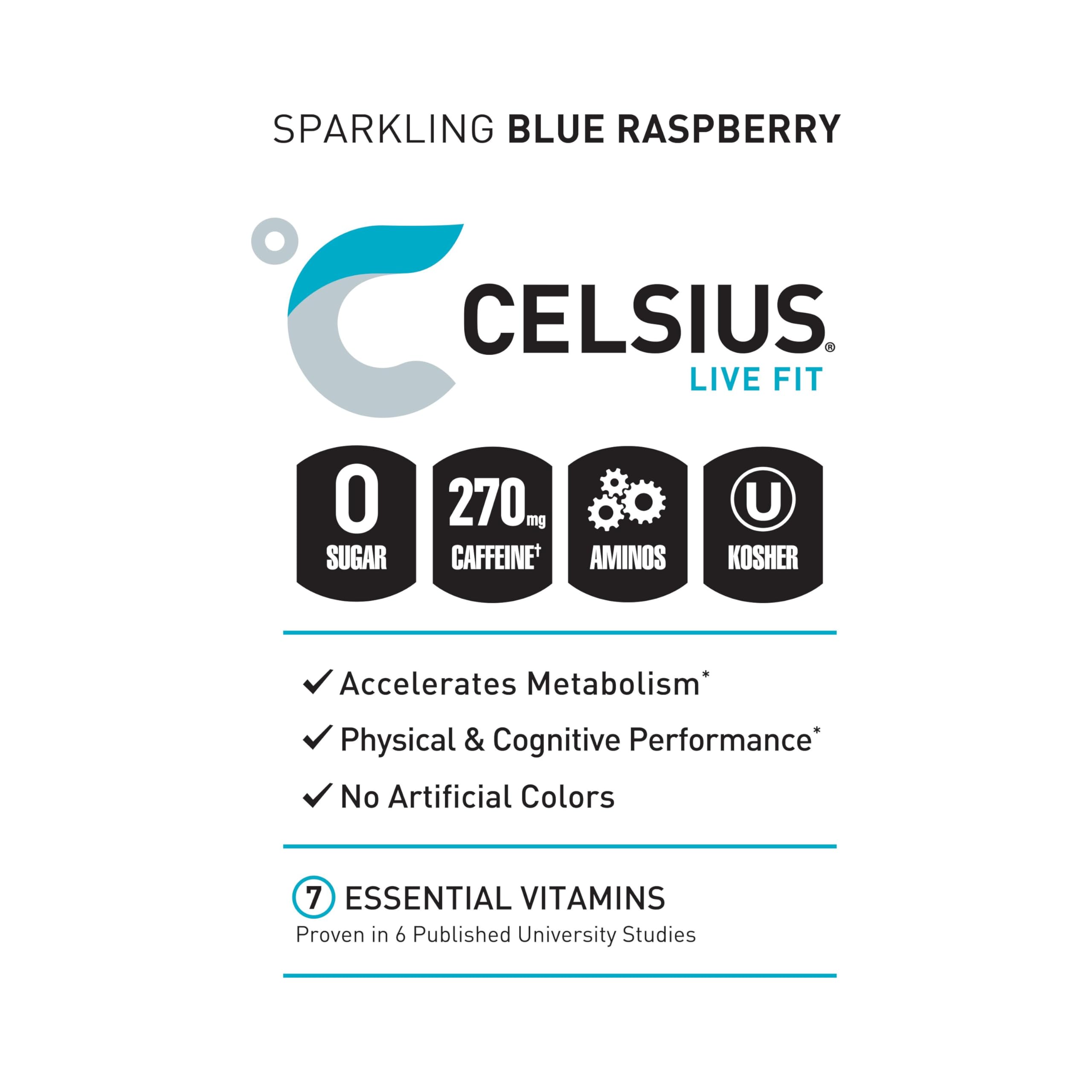 CELSIUS ESSENTIALS, Sparkling Blue Crush, Performance Energy Drink 16 Fl Oz (Pack of 12) CELSIUSBuy Supplements Australia