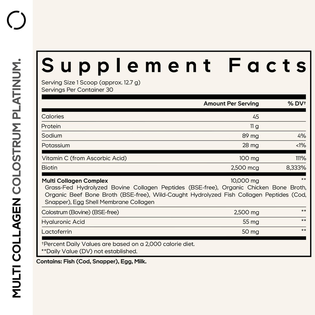 Codeage Multi Collagen Colostrum Powder Platinum - Hydrolyzed Grass-Fed Bovine Collagen Peptides, Grass-Fed Bovine Colostrum Supplement, Vitamin C, Biotin, Hyaluronic Acid, Lactoferrin - 13.4 Oz. CodeageBuy Supplements Australia