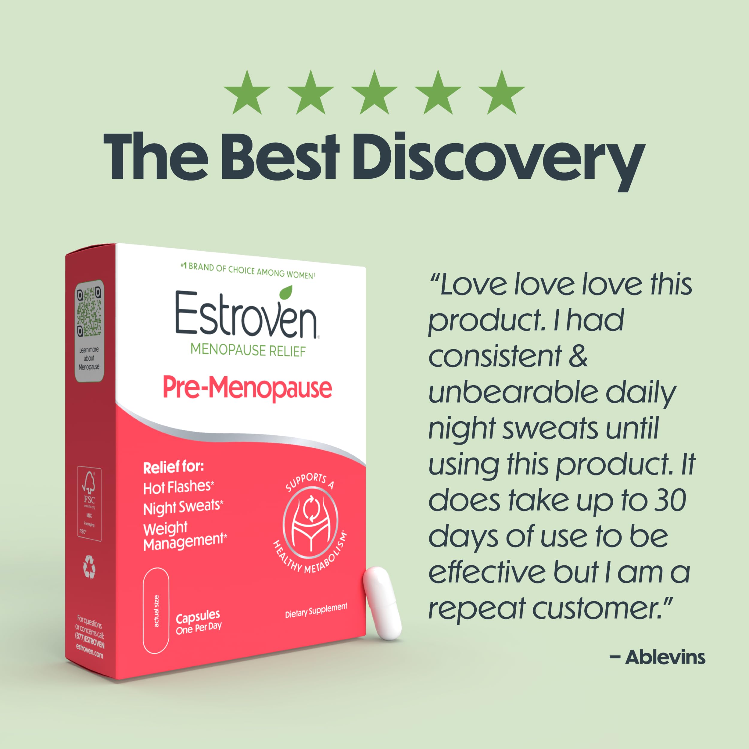 Estroven Pre-Menopause Relief, 30 Ct., Clinically Proven Ingredients, Provides Menopause Relief plus Night Sweats & Hot Flash Relief, Drug-Free or Estrogen Free EstrovenBuy Supplements Australia