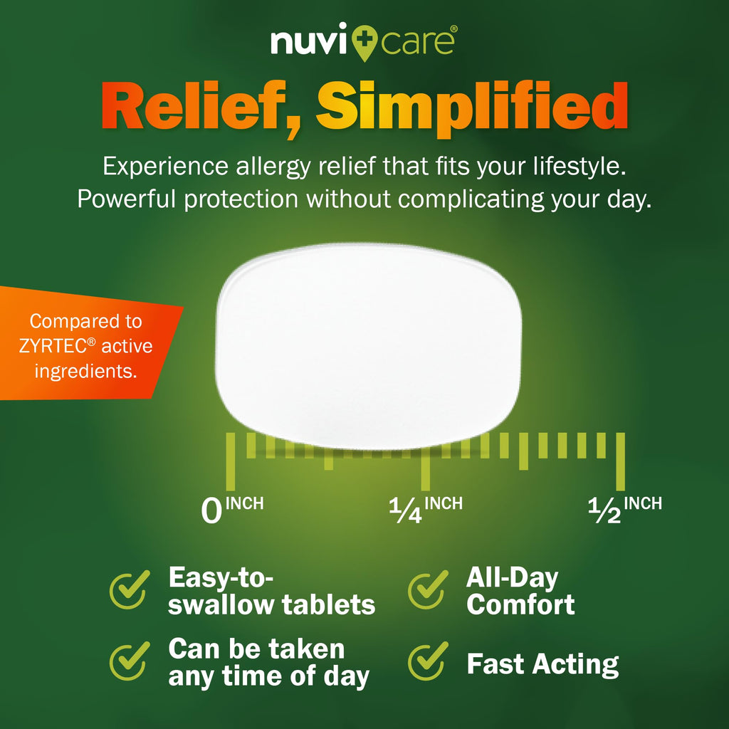 Nuvicare 24-Hour Allergy Medicine - Cetirizine Hydrochloride 10mg Tablets - Compare to the Active Ingredient in Zyrtec Antihistamine Meds - Generic Allergy Pills for All Day Allergy Relief (100 Count) NUVICARE buy supplements Au