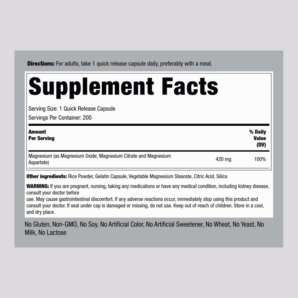 Piping Rock Triple Magnesium Complex | 420 mg | 200 Capsules | Magnesium Oxide, Citrate, and Aspartate Supplement | Non-GMO, Gluten Free Piping Rock buy supplements Au