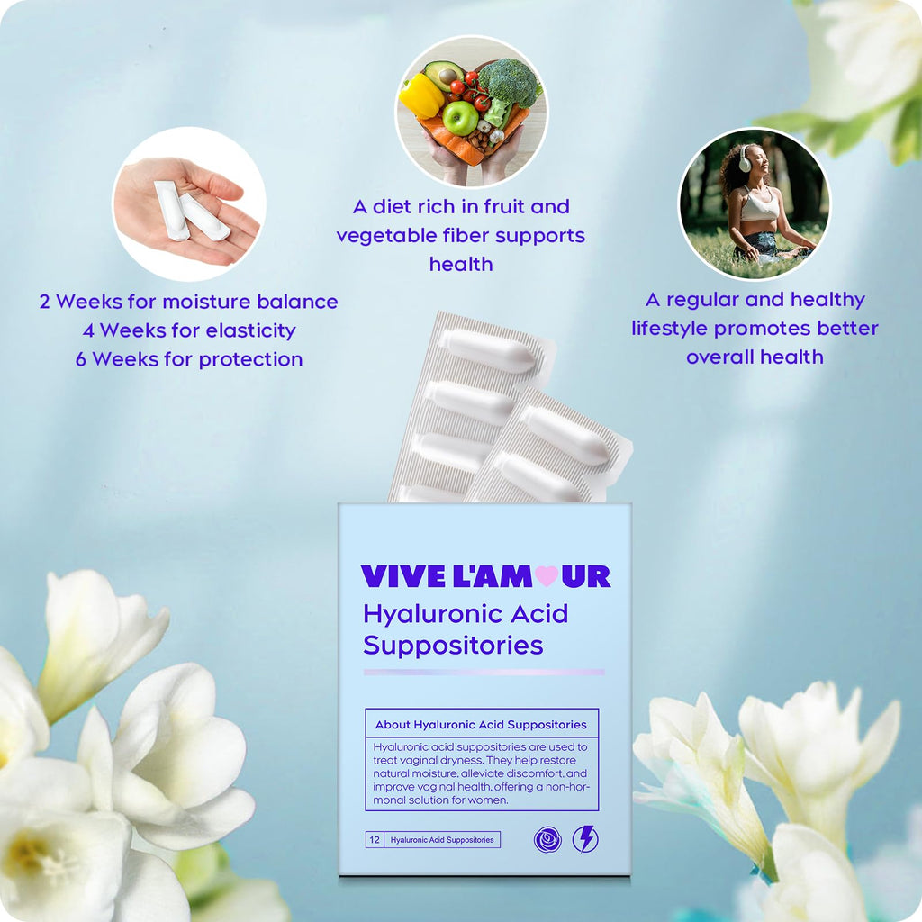 Vive L'Amour 15mg Hyaluronic Acid Vaginal Suppositories (2-Pack, 24 Count), Vaginal Moisturizer, Continuous Hydration, Relieves Vaginal Dryness, Restores Natural Softness & Elasticity, Vaginal Health Vive L'AmourBuy Supplements Australia
