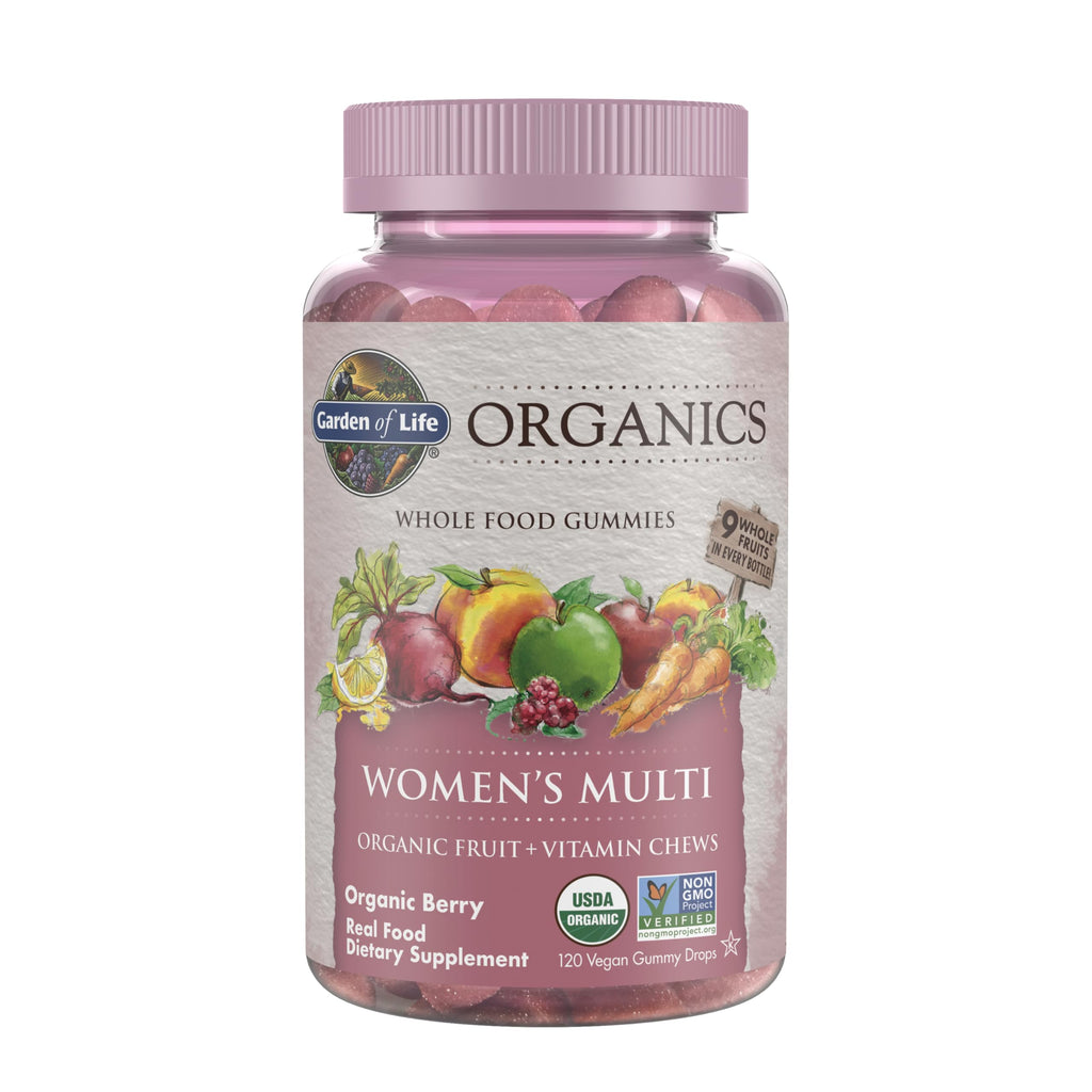 Garden of Life Organics Women's Gummy Vitamins - Berry - Certified Organic, Non-GMO, Vegan, Kosher Complete Multi - Methyl B12, C & D3 - Gluten