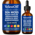 Two bottles of VelestOff natural herbal supplements with blue labels and brown glass.