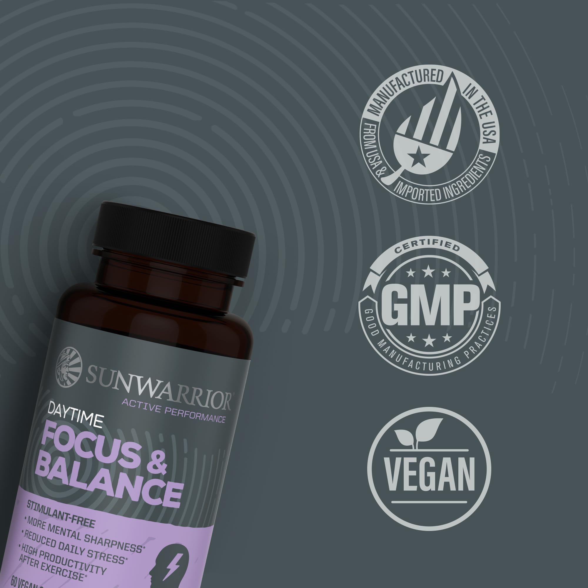 Ashwagandha, Rhodiola, Reishi & 5-HTP for Stress-Free Focus Active Focus & Balance Capsules Caffeine-Free Nootropic for Calm Energy & Mental Clarity, Mood & Immune Support 60 Vegan Capsules SunwarriorBuy Supplements Australia