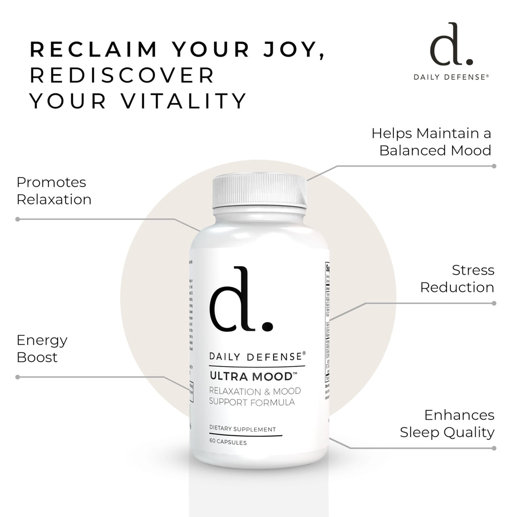 Daily Defense Mood Support Supplement - Ultra Mood 60 Count Mood Enhancer with Calcium Carbonate, Folic Acid, GABA, 5-HTP, Ashwagandha Root Extract & More - Non GMO Mood & Relaxation Supplement Daily DefenseBuy Supplements Australia