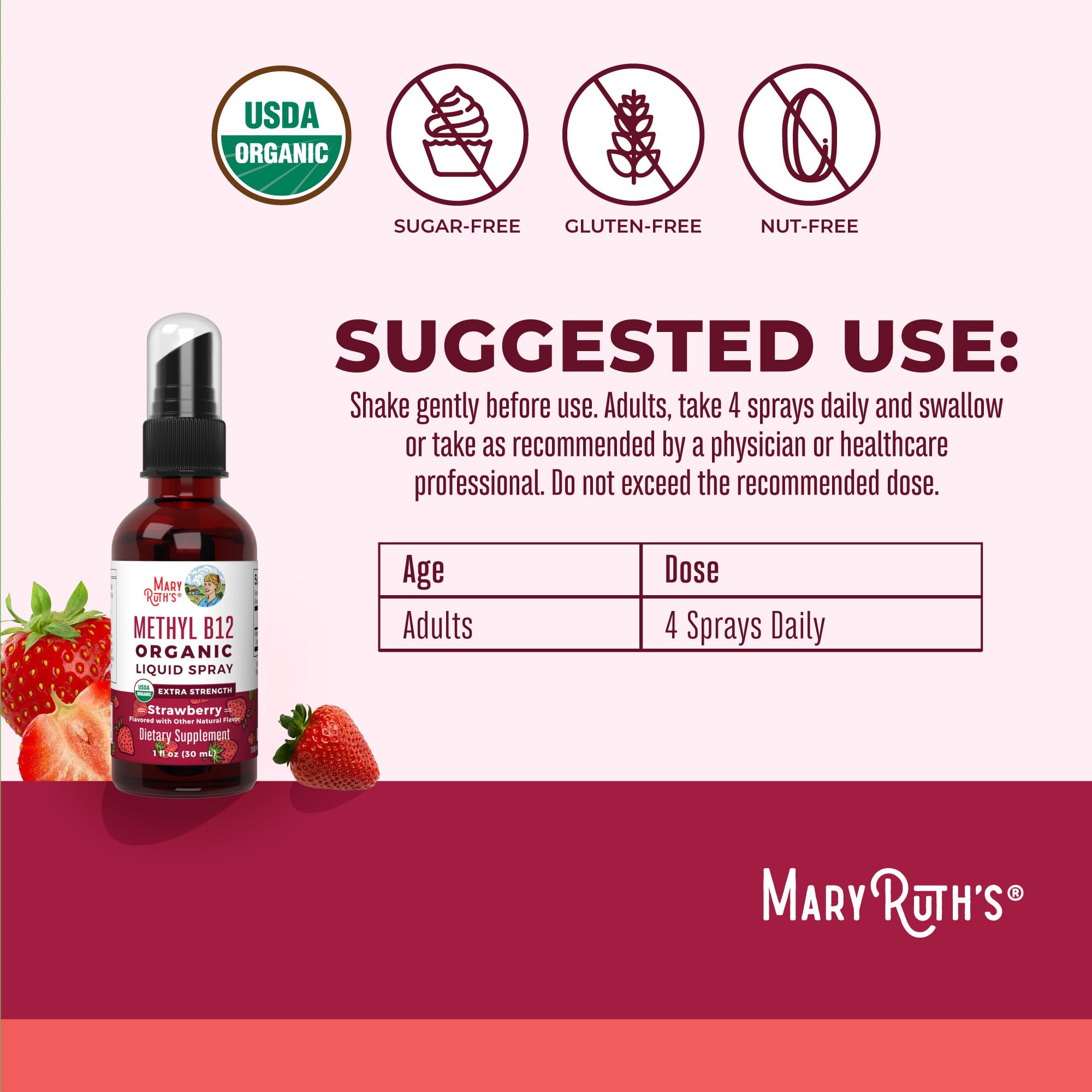 MaryRuth Organics Vitamin B12 Liquid Spray | Vegan, Non-GMO, Gluten-Free | USDA Organic Supplement | Energy & Nervous System Support | B12 Vitamins for Women & Men | 720 mcg | 1 Fl Oz MARYRUTH'SBuy Supplements Australia