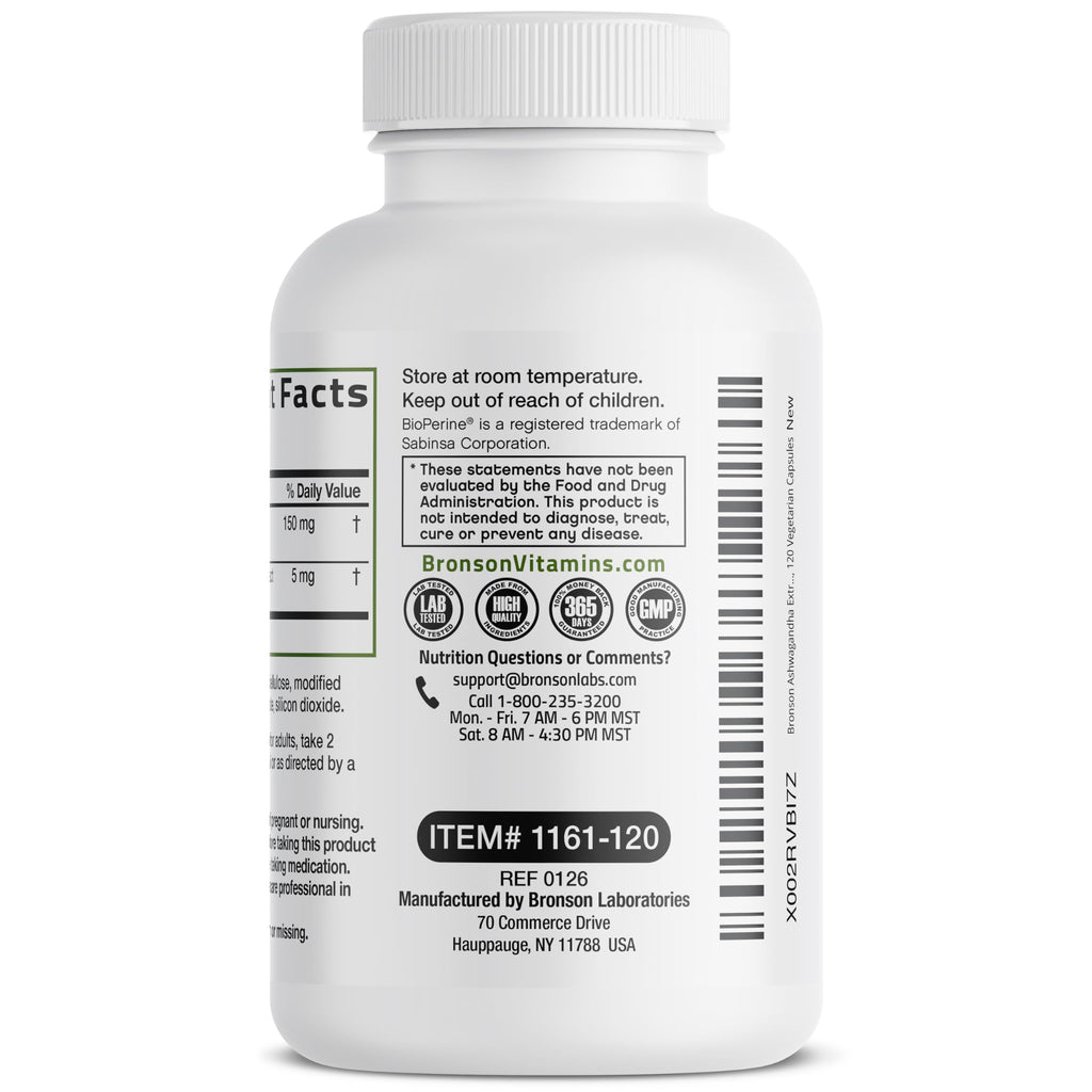 Bronson Ashwagandha Extra Strength Stress & Mood Support with BioPerine - Non GMO Formula, 120 Vegetarian Capsules BronsonBuy Supplements Australia