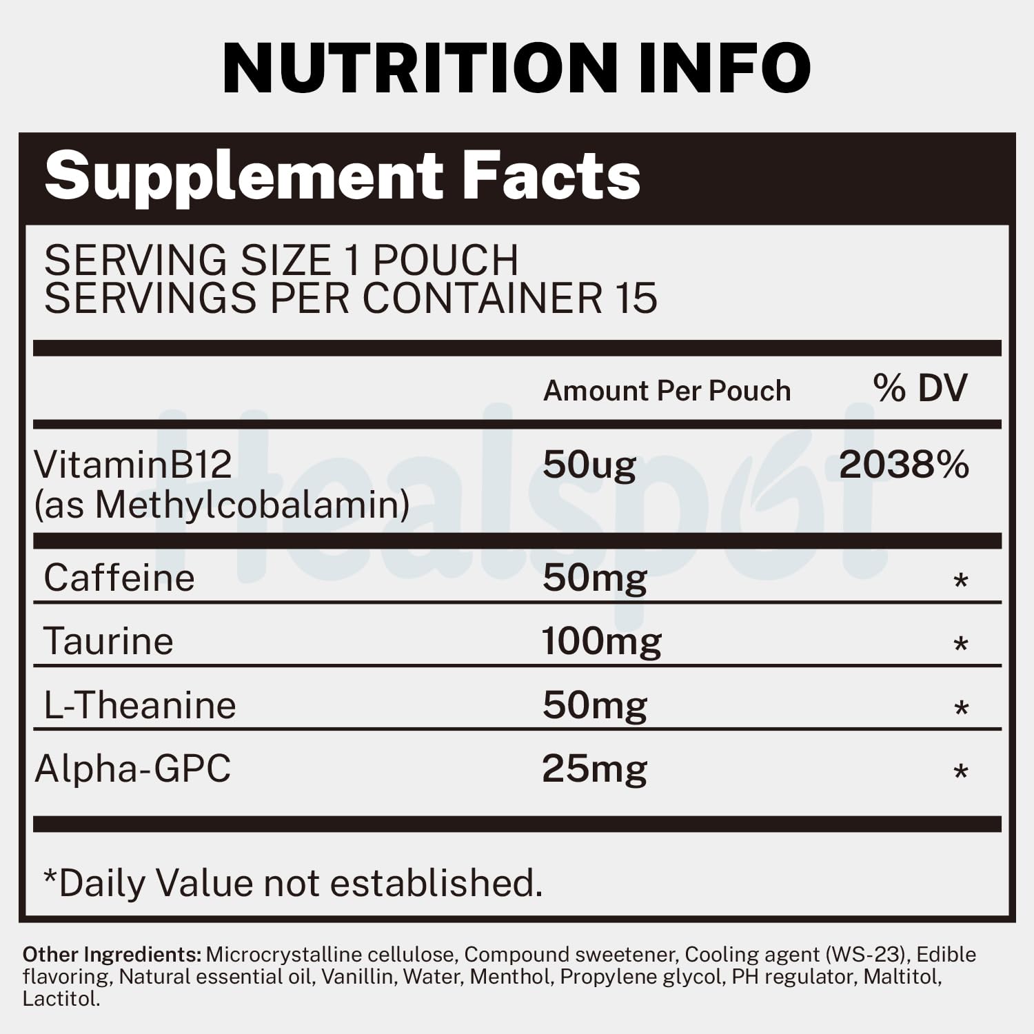 Healspot Nootropic Caffeine Pouches, Energy Pouches with 50mg Caffeine | Taurine | Vitamin B12 | Alpha-GPC | L-Theanine, Focus and Energy Supplements Variety Packs 5 Flavors HealspotBuy Supplements Australia