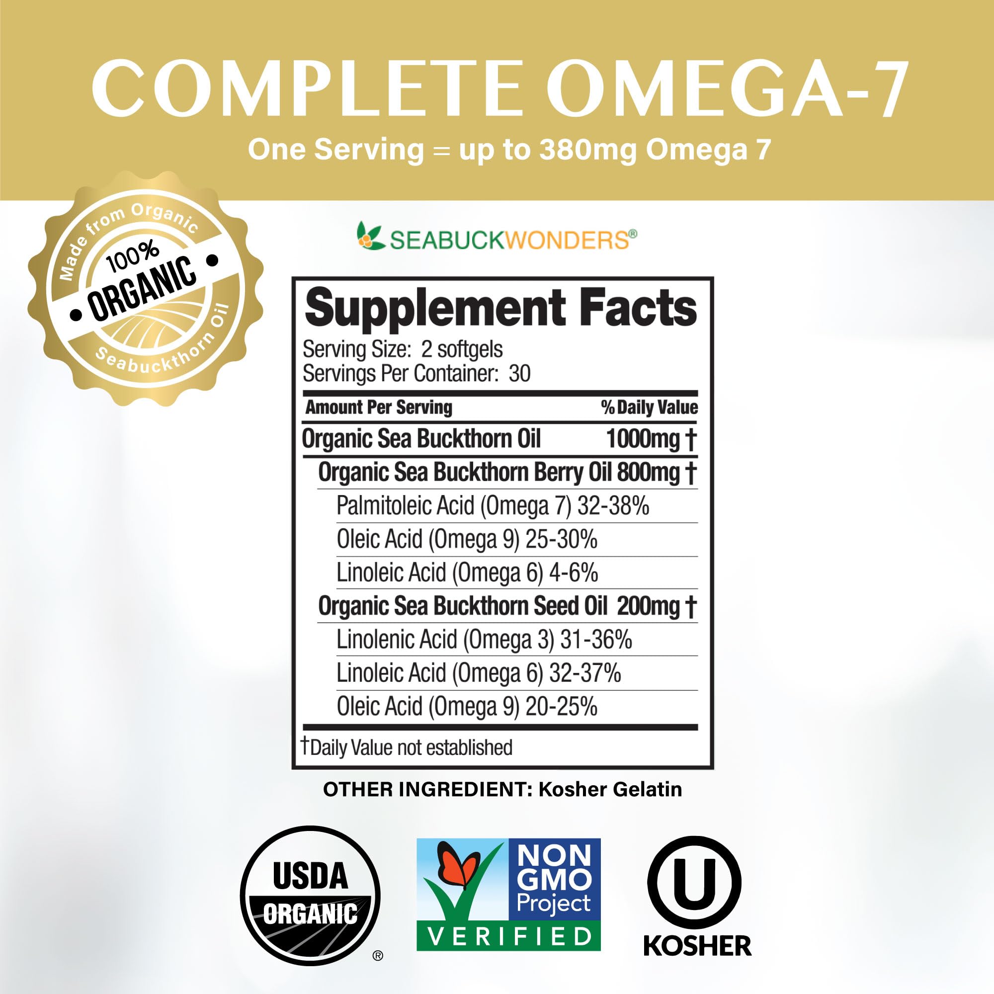 SeabuckWonders Sea Buckthorn Oil Blend, Omega-7 Complete, Max Potency, 120 Count SEABUCKWONDERSBuy Supplements Australia