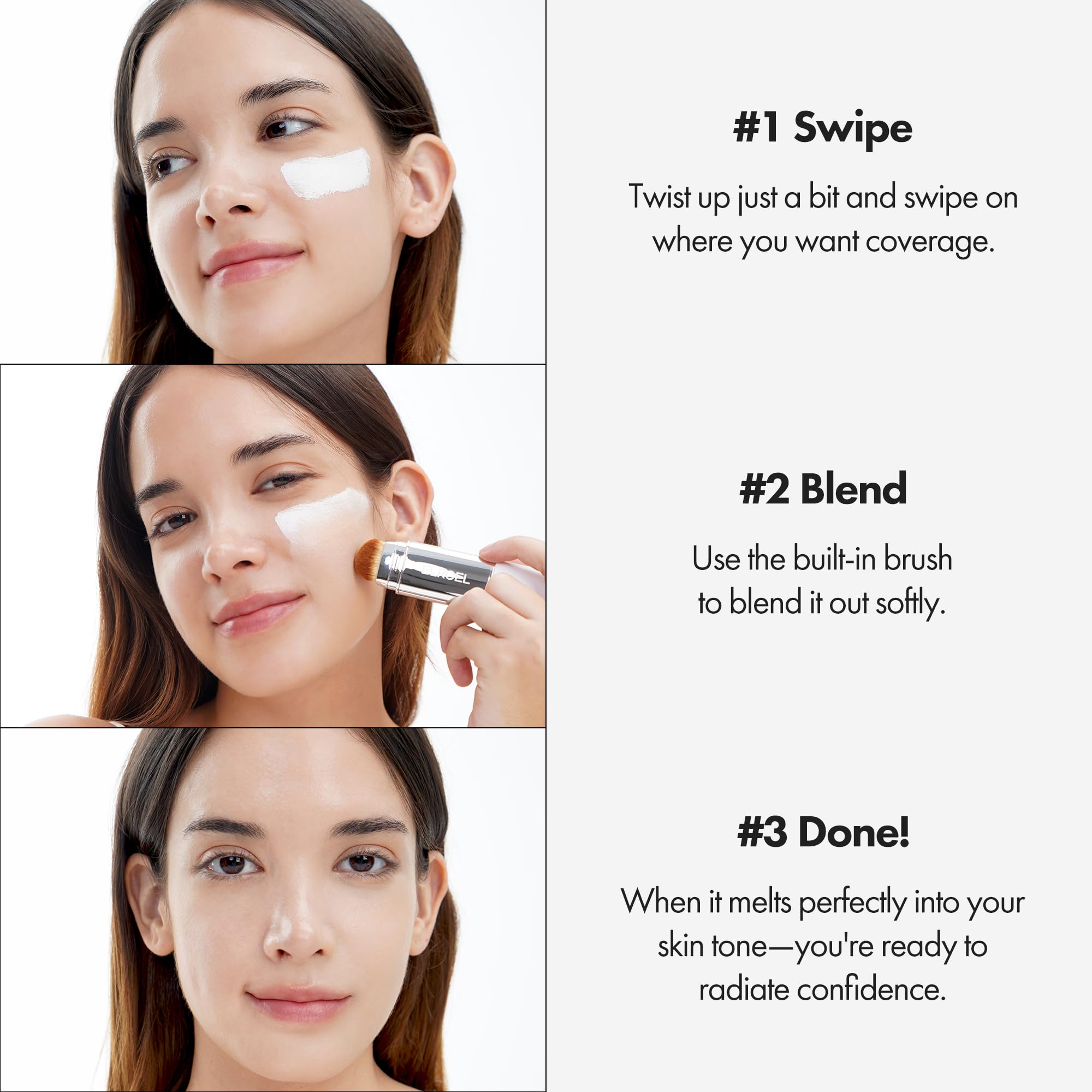 ELROEL Blanc Cover Cream Stick V White - Korean Color-Changing Foundation Stick with Volufiline - Medium to Full Coverage Dewy Finish Base Makeup - Dual-Ended with Detachable Brush (202 Natural) ELROELBuy Supplements Australia