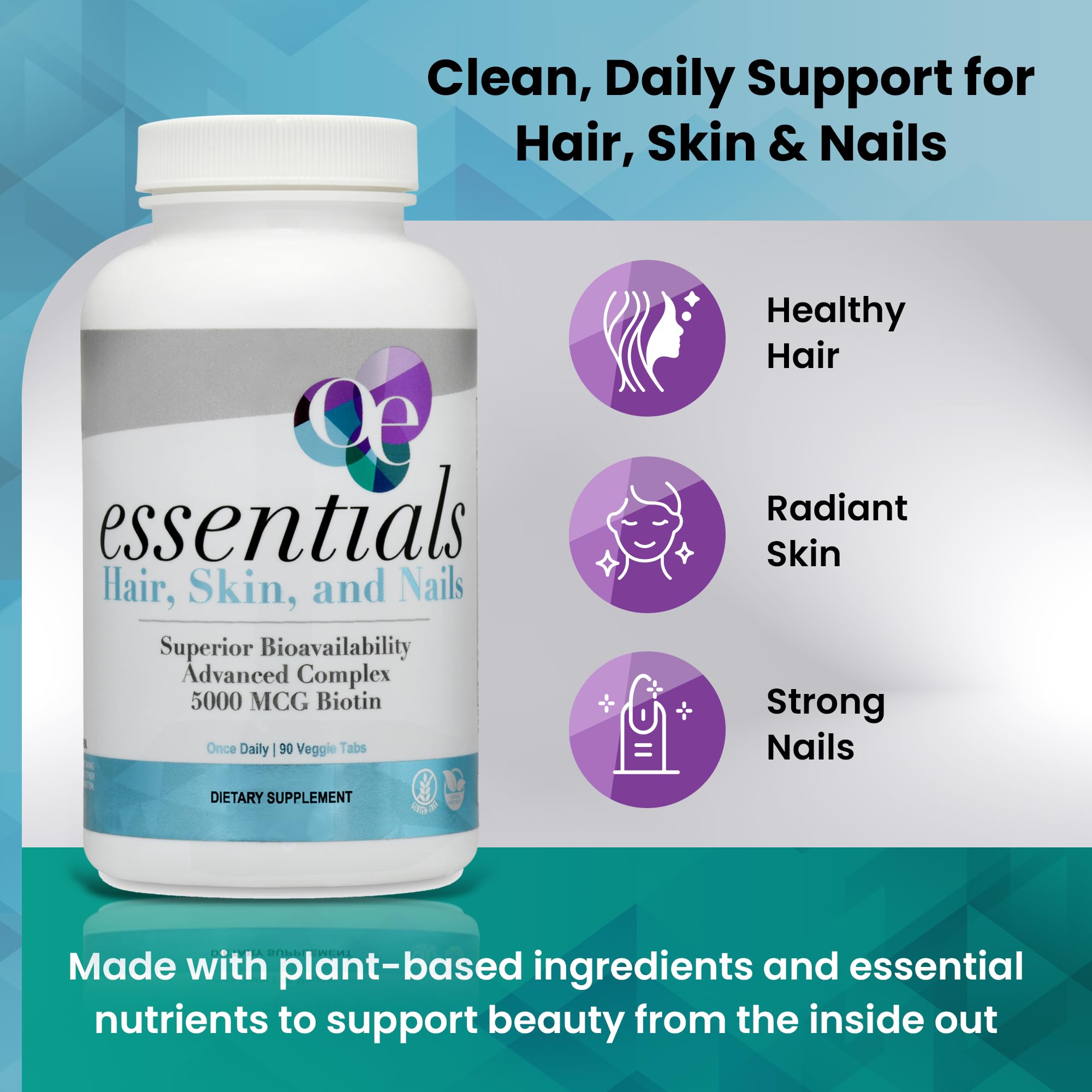 Organic Excellence Hair, Skin and Nails Vitamins for Women & Men – Biotin Supplement 5000 mcg– Hyaluronic Acid - Supports Healthy Hair Growth, Radiant Skin & Strong Nails, 3 Month Supply (90 Tablets) Organic ExcellenceBuy Supplements Australia