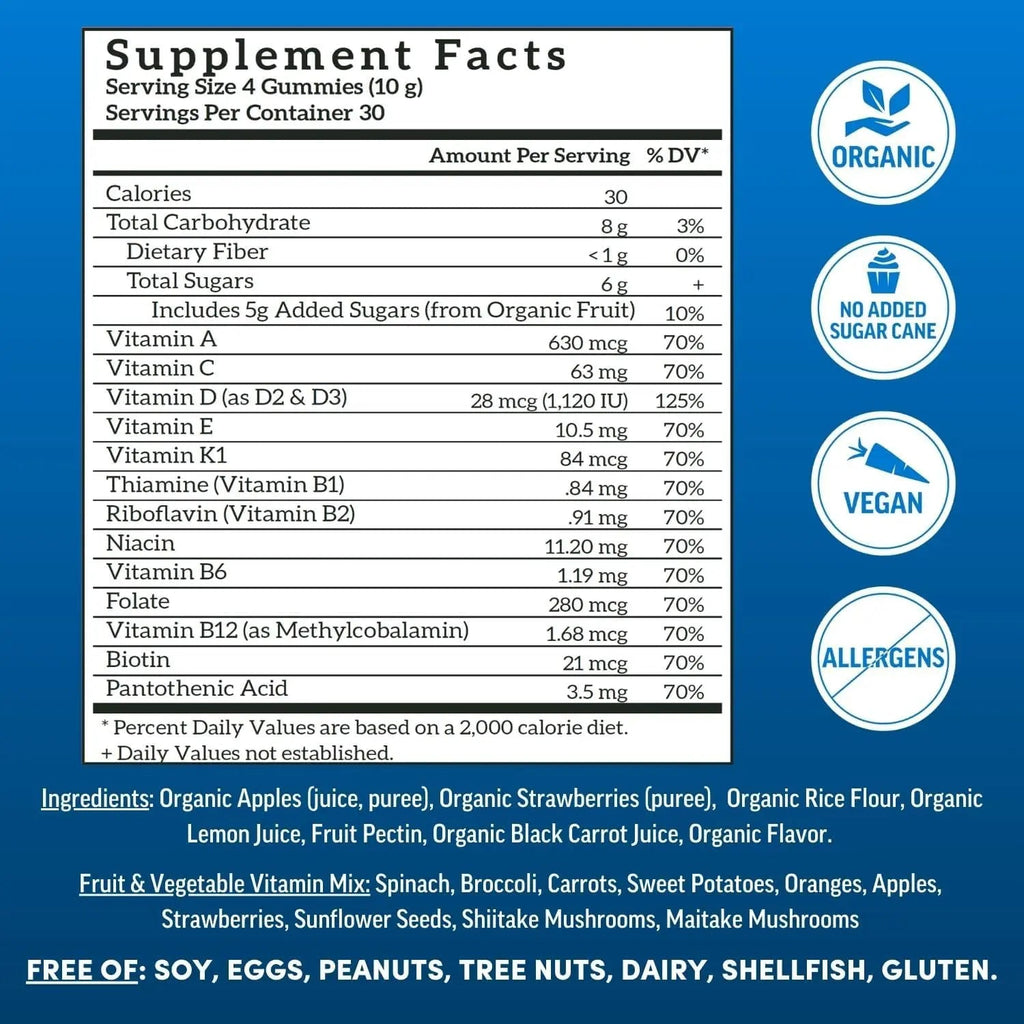 Llama Naturals Multivitamin for Men, Vegan, Organic Gummies with Vitamin D, C and K, Men's Real Fruit Gummy Vitamins Llama NaturalsBuy Supplements Australia