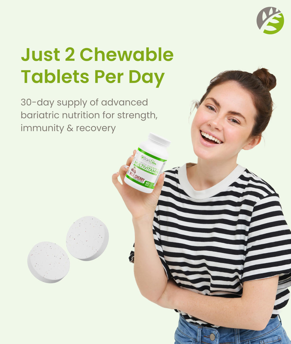 BariSlim Advanced Chewable Bariatric Multivitamin Tablets - Bariatric Vitamin and Supplement for Post Bariatric Surgery Including Gastric Bypass and Gastric Sleeve | Wild Cherry (60 Count) BariSlim buy supplements Au