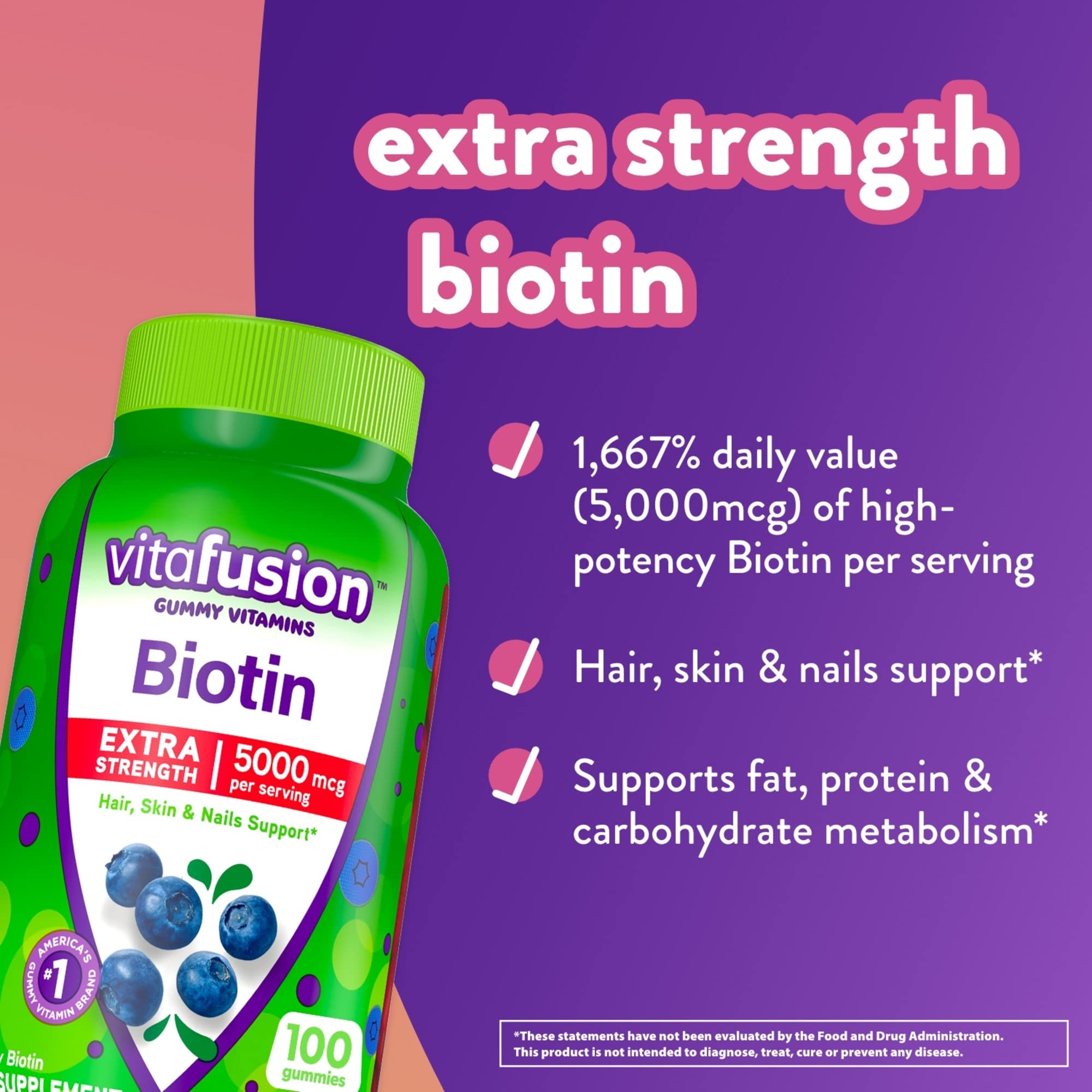 vitafusion Extra Strength Biotin Gummy Vitamins, Berry Flavored, 5,000 mcg Biotin Vitamins VitafusionBuy Supplements Australia