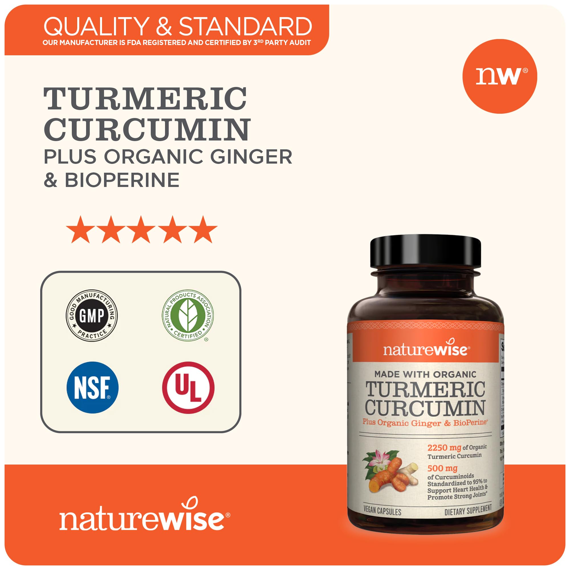 NatureWise Curcumin Turmeric 2250mg | 95% Curcuminoids & BioPerine Black Pepper NatureWiseBuy Supplements Australia