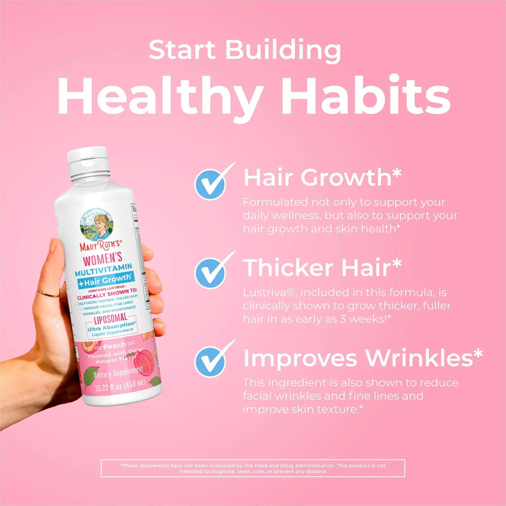 MaryRuth's Women's Multivitamin + Hair Growth Liposomal (Peach) & Iron Liquid (Berry) | Clean Label Project Verified® | MARYRUTH'SBuy Supplements Australia