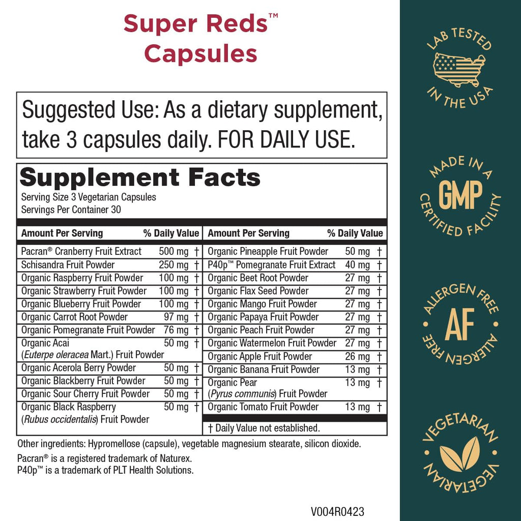 Purity Products Super Reds Capsules Formula (20+ Organic Super Fruits and Berries) Certified Organic Phytonutrients - 90 Capsules Purity ProductsBuy Supplements Australia
