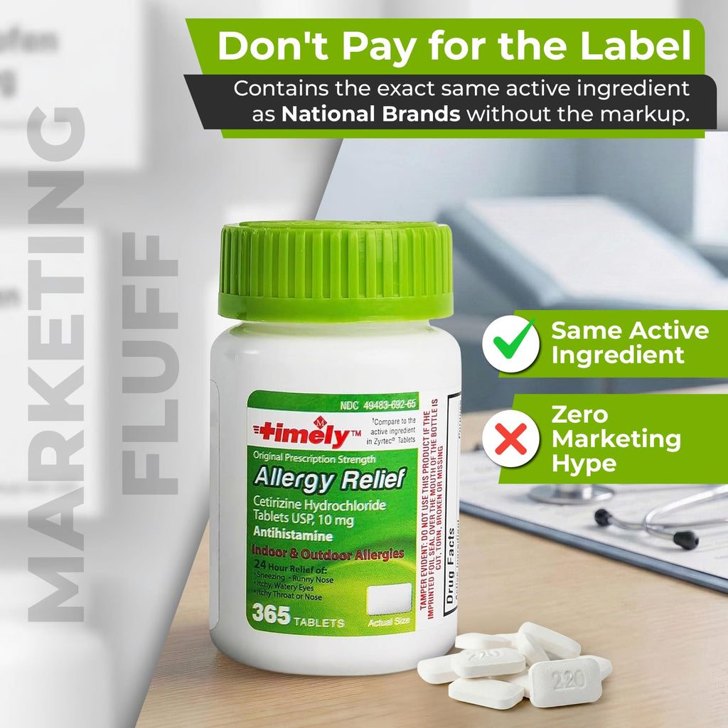TIME-Cap Labs 365 Tablets Cetirizine HCl 10mg Allergy Relief - Antihistamine for Adults & Children Age 6+, Helps Relieve Sneezing, Runny Nose, Itchy Watery Eyes & Itchy Throat TIME-CAP LABS, INC. buy supplements Au