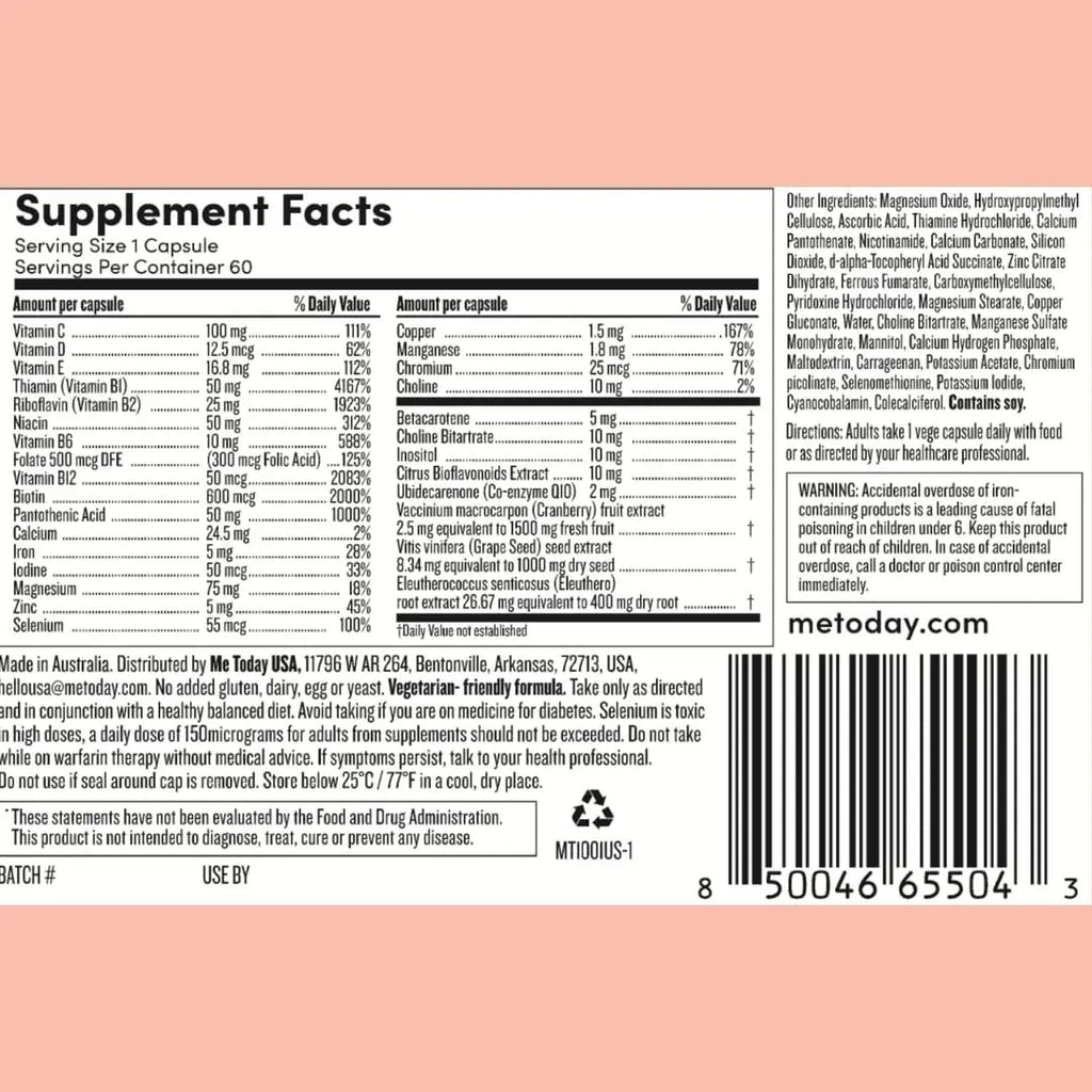 me today Daily Multivitamin for Women – Womens Multivitamin & Multimineral Supplement with 27 Vitamin A, D, C, Zinc, Magnesium me todayBuy Supplements Australia